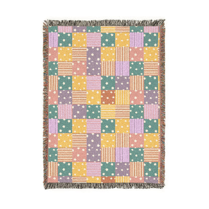 Colorful Patchwork Hearts & Stars Woven Throw Blanket