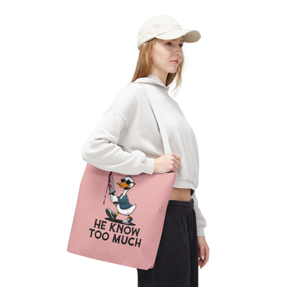"He Know Too Much" Chaos Duck With Knife Funny Polyester Tote Bag