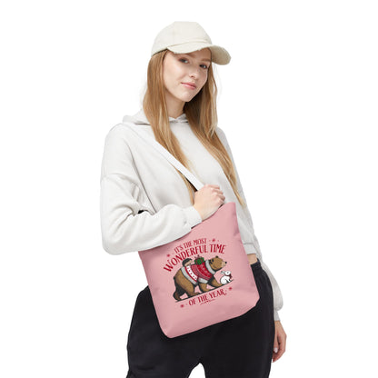 "It's The Most Wonderful Time Of The Year" Woodland Animals Holiday Sweater Polyester Tote Bag