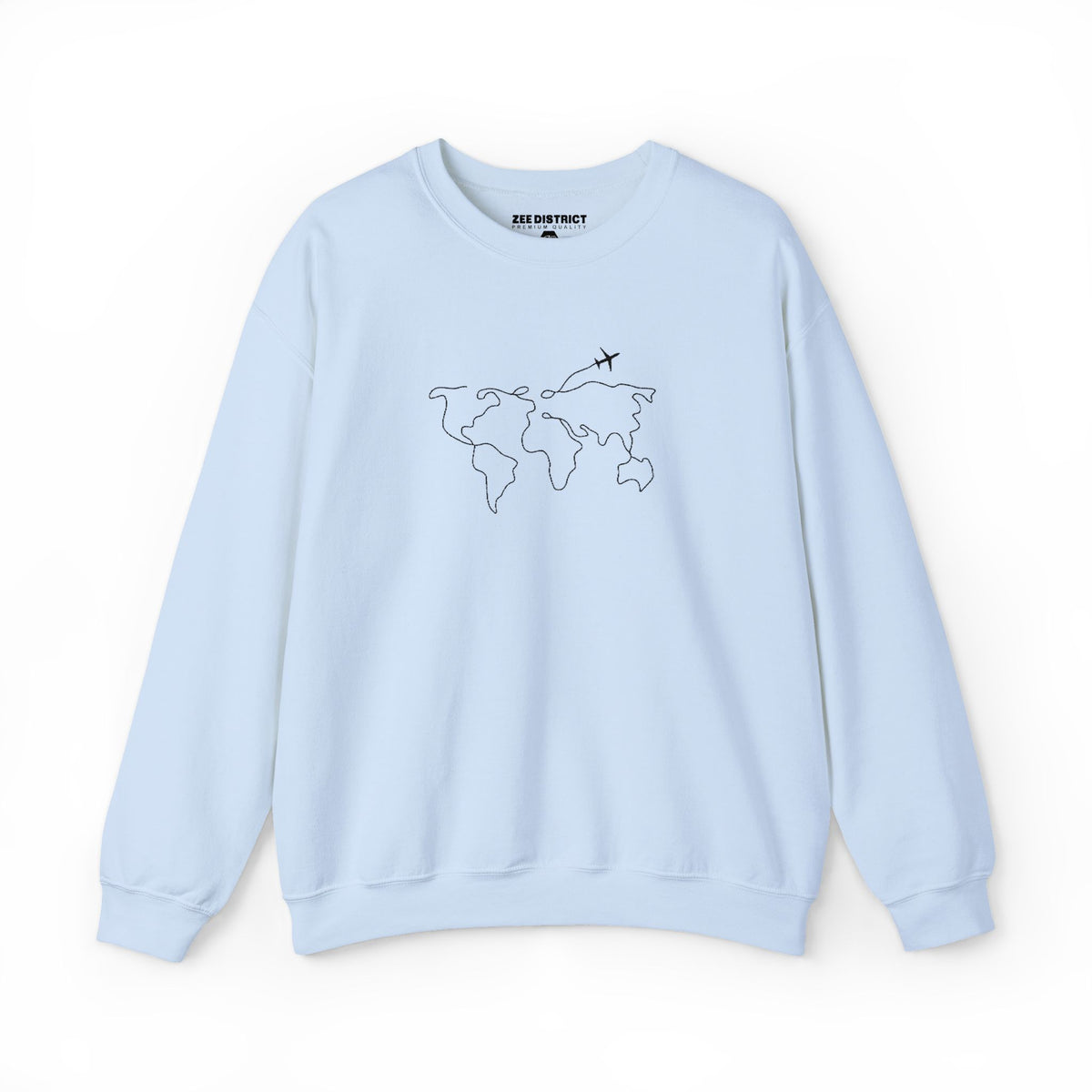 Travel Map Crewneck Sweatshirt — Minimal World Map with Airplane