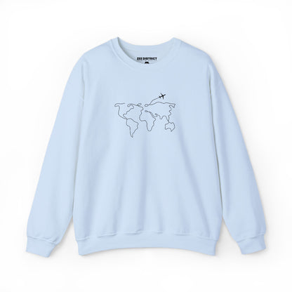 Travel Map Crewneck Sweatshirt — Minimal World Map with Airplane