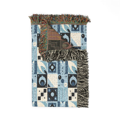 Coastal Geometric Cotton Woven Throw Blanket
