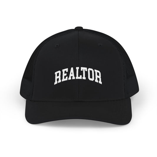 Realtor Snapback Trucker Hat | Arch College Font Real Estate Agent Mesh Baseball Cap