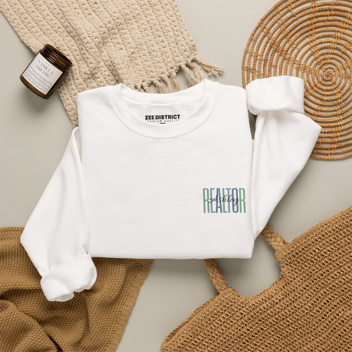 Personalized Realtor Retro Stacked Text Graphic Sweatshirt | Custom Name Real Estate Crewneck