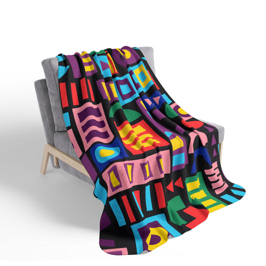 Abstract Geometric Mid-Century Blocks Fleece Sherpa Blanket