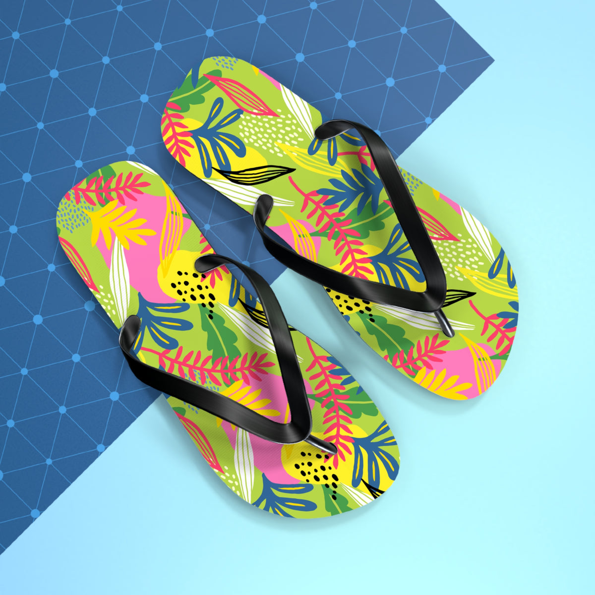 Lime Green Botanical Abstract Flip Flops — Modern Nature Summer Sandals