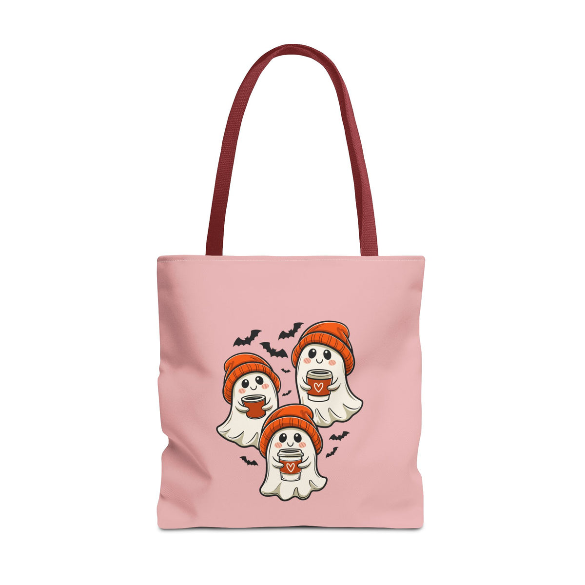 "Spooky Coffee Squad" Cute Ghosts With Beanies Polyester Tote Bag