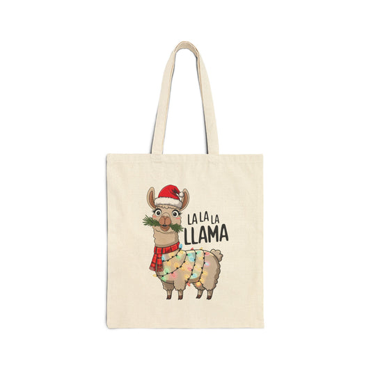 "La La La Llama" Christmas Llama Festive Holiday Cotton Canvas Tote Bag