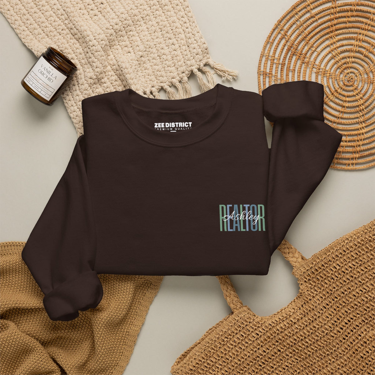Personalized Realtor Retro Stacked Text Graphic Sweatshirt | Custom Name Real Estate Crewneck