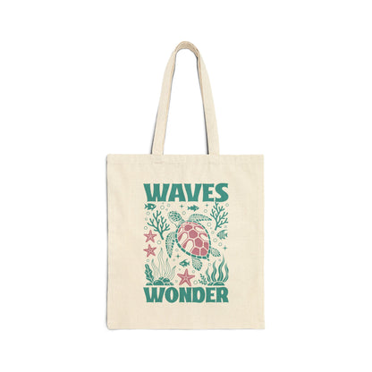 Waves & Wonder Sea Turtle Ocean Life Cotton Canvas Tote Bag