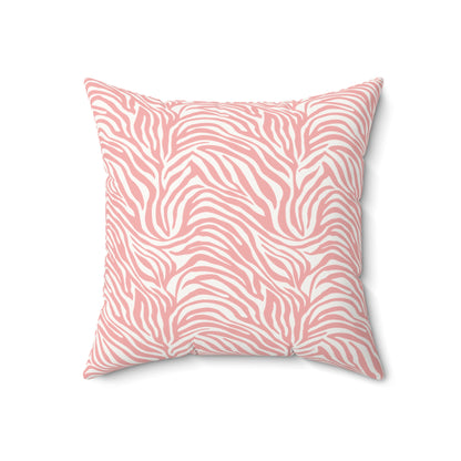 Blush Pink Zebra Print Faux Suede Square Pillow | Trendy Animal Pattern Accent Cushion