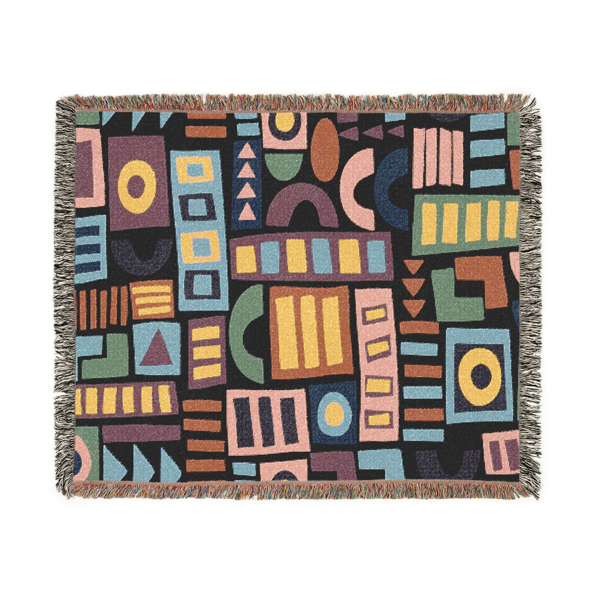 Mid-Century Geometric Mosaic Woven Throw Blanket