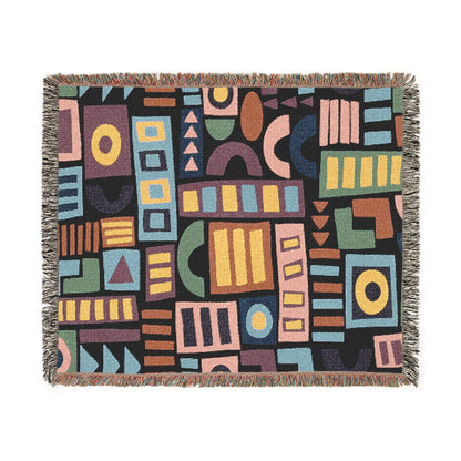 Mid-Century Geometric Mosaic Woven Throw Blanket