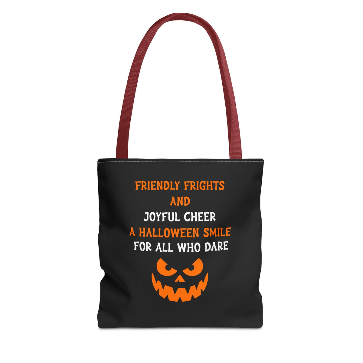 Halloween Jack-O'-Lantern Tote Bag — "Friendly Frights and Joyful Cheer" Trick-or-Treat Reusable Shopper