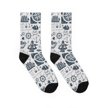 Sailor Spirit Compass & Vintage Ocean Map Cushioned Crew Socks