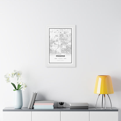 Prosper Texas Map Poster - Framed Vertical Town Map Wall Art with Coordinates