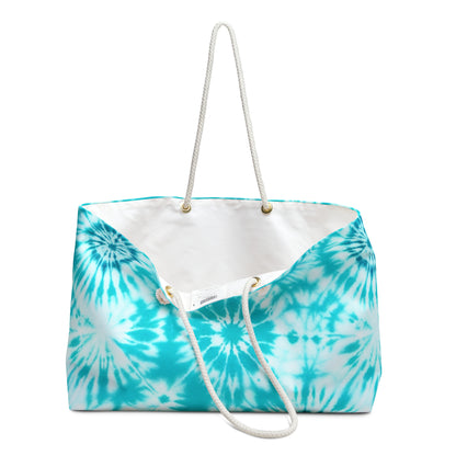 Cyan Blue Tie Dye Spiral Beach Weekender Bag — Oversized Travel Tote
