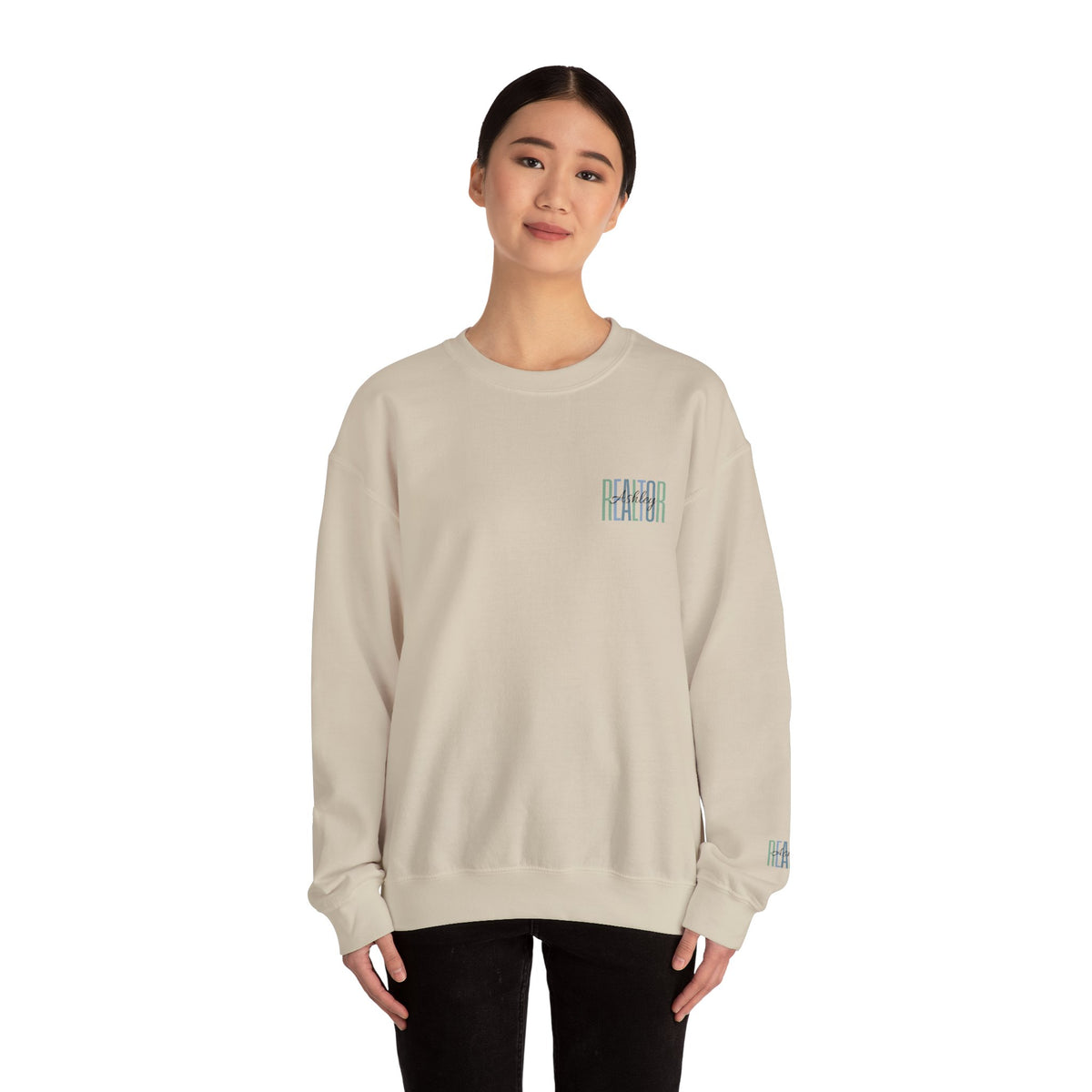 Personalized Realtor Retro Stacked Text Graphic Sweatshirt | Custom Name Real Estate Crewneck