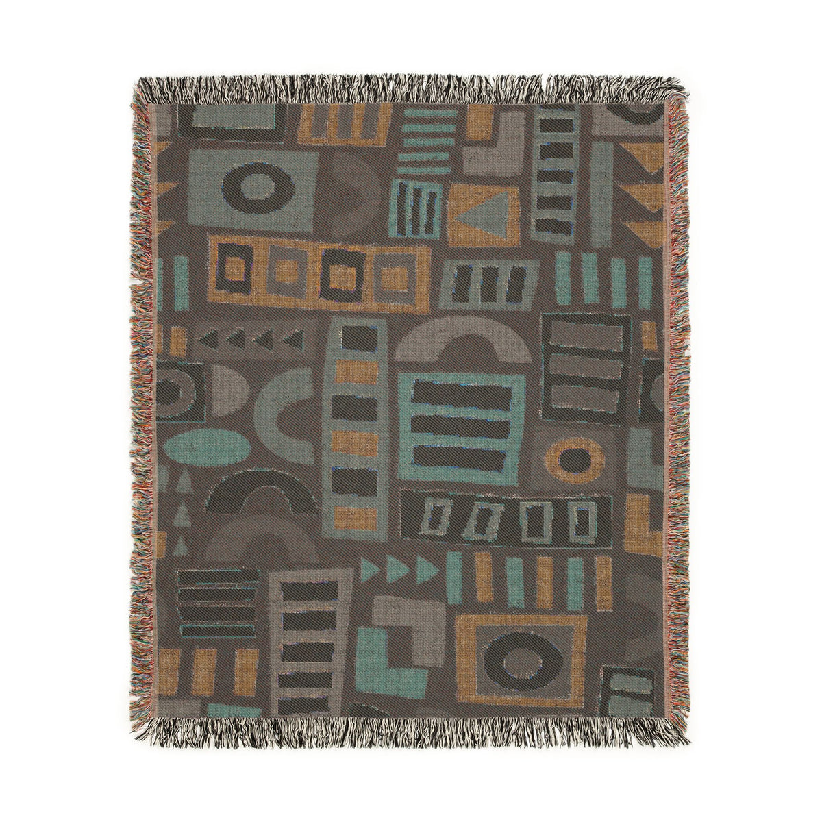 Mid-Century Geometric Mosaic Woven Throw Blanket