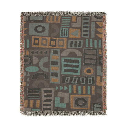 Mid-Century Geometric Mosaic Woven Throw Blanket