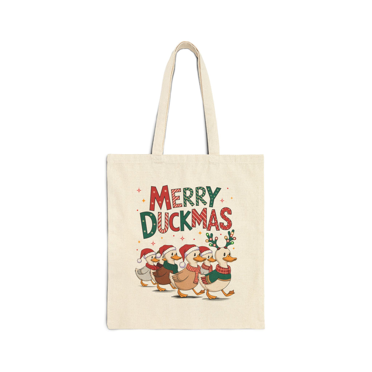 "Merry Duckmas" Festive Waddling Holiday Ducks Cotton Canvas Tote Bag