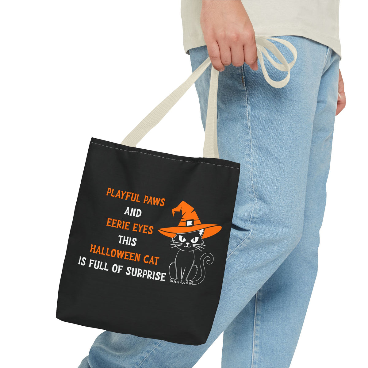 Halloween Cat Tote Bag — "Playful Paws and Eerie Eyes" Trick-or-Treat Reusable Shopper