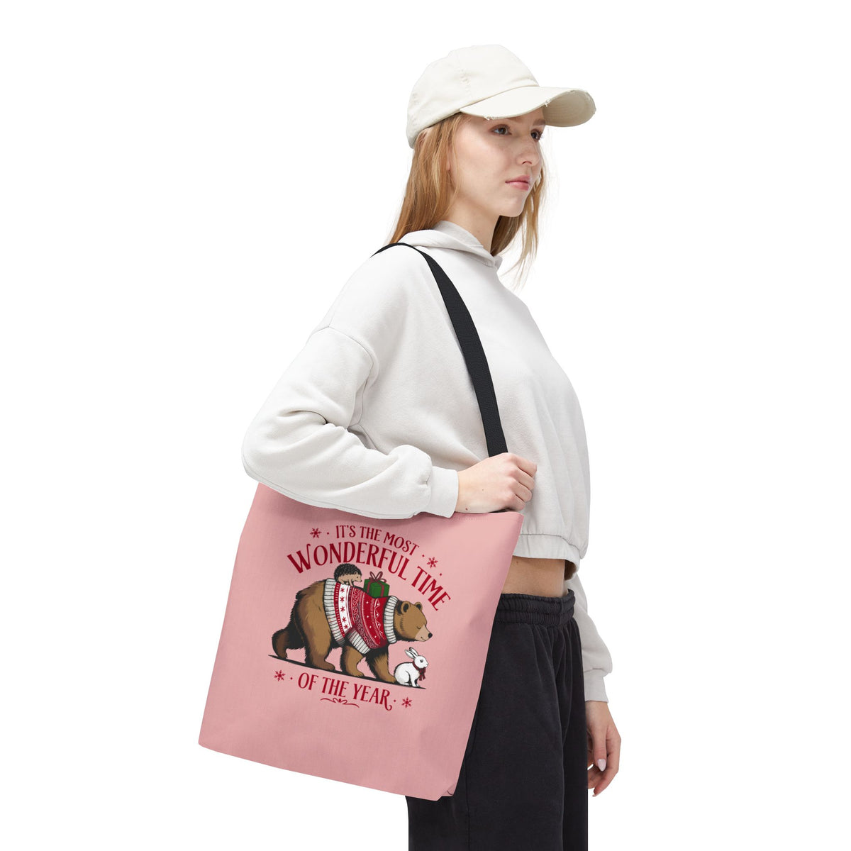 "It's The Most Wonderful Time Of The Year" Woodland Animals Holiday Sweater Polyester Tote Bag