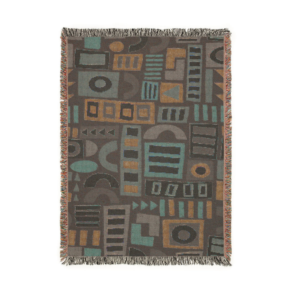 Mid-Century Geometric Mosaic Woven Throw Blanket
