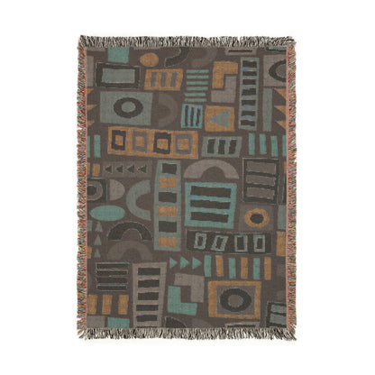 Mid-Century Geometric Mosaic Woven Throw Blanket