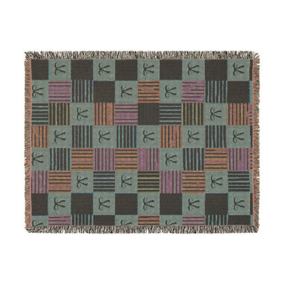 Cozy Patchwork & Pink Bows Woven Throw Blanket