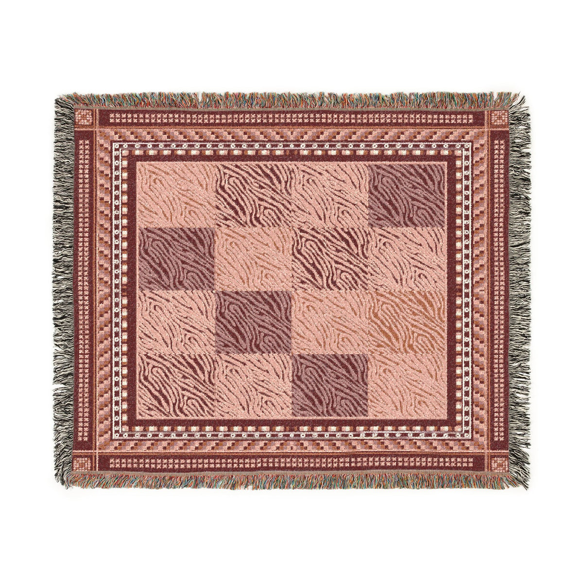 Crimson Patchwork Zebra Cotton Woven Throw Blanket