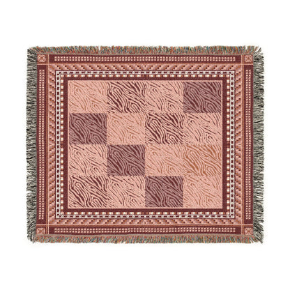 Crimson Patchwork Zebra Cotton Woven Throw Blanket