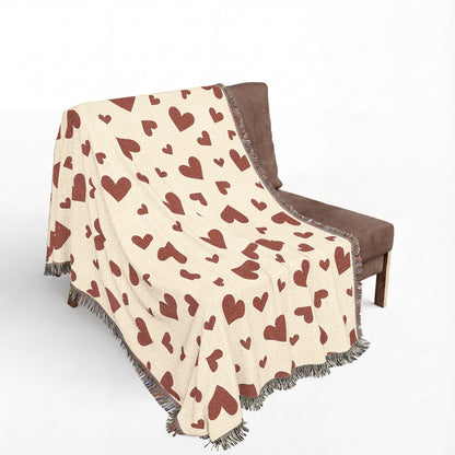 Romantic Scattered Hearts Woven Throw Blanket