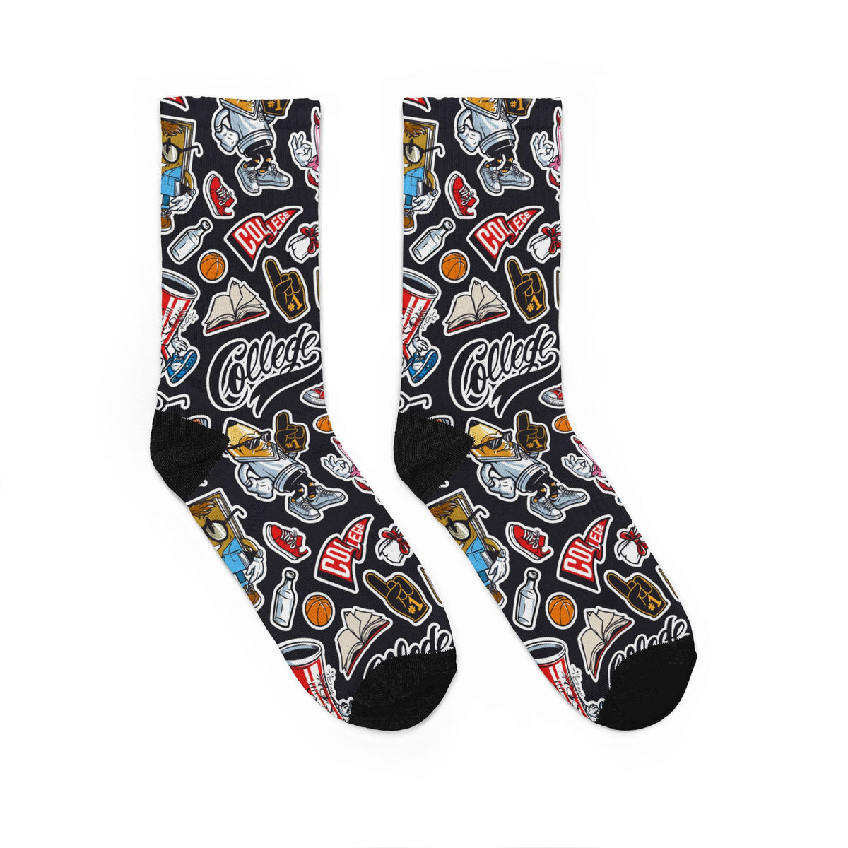 Dark College Sticker Bomb Streetwear Cushioned Crew Socks