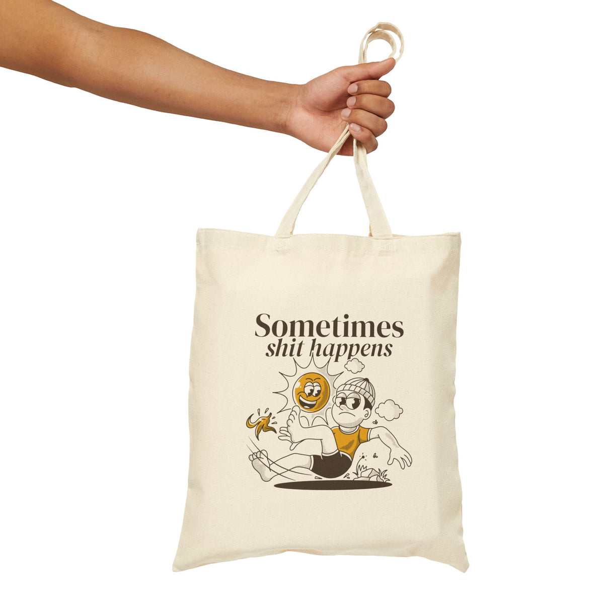Sometimes Shit Happens Tote Bag — Funny Retro Cartoon Canvas Shopper