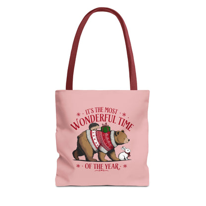 "It's The Most Wonderful Time Of The Year" Woodland Animals Holiday Sweater Polyester Tote Bag