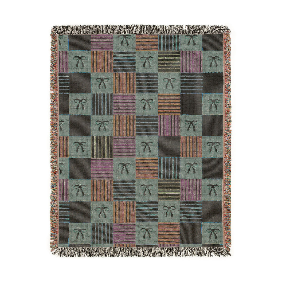 Cozy Patchwork & Pink Bows Woven Throw Blanket