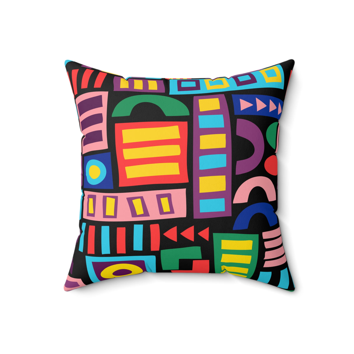 Retro Memphis Geometric Abstract Faux Suede Square Pillow | Bold 80s Art Accent Cushion