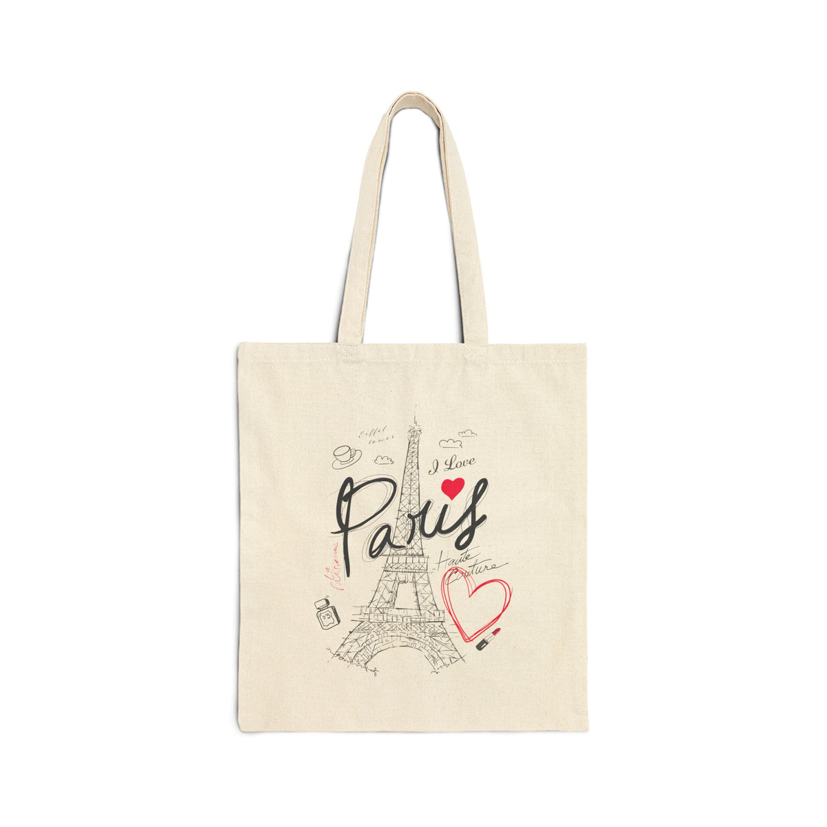 "I Love Paris" Eiffel Tower French Chic Cotton Canvas Tote Bag