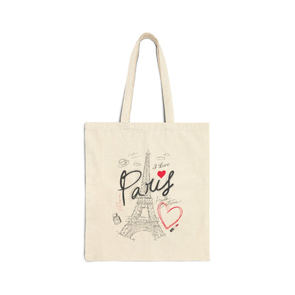"I Love Paris" Eiffel Tower French Chic Cotton Canvas Tote Bag