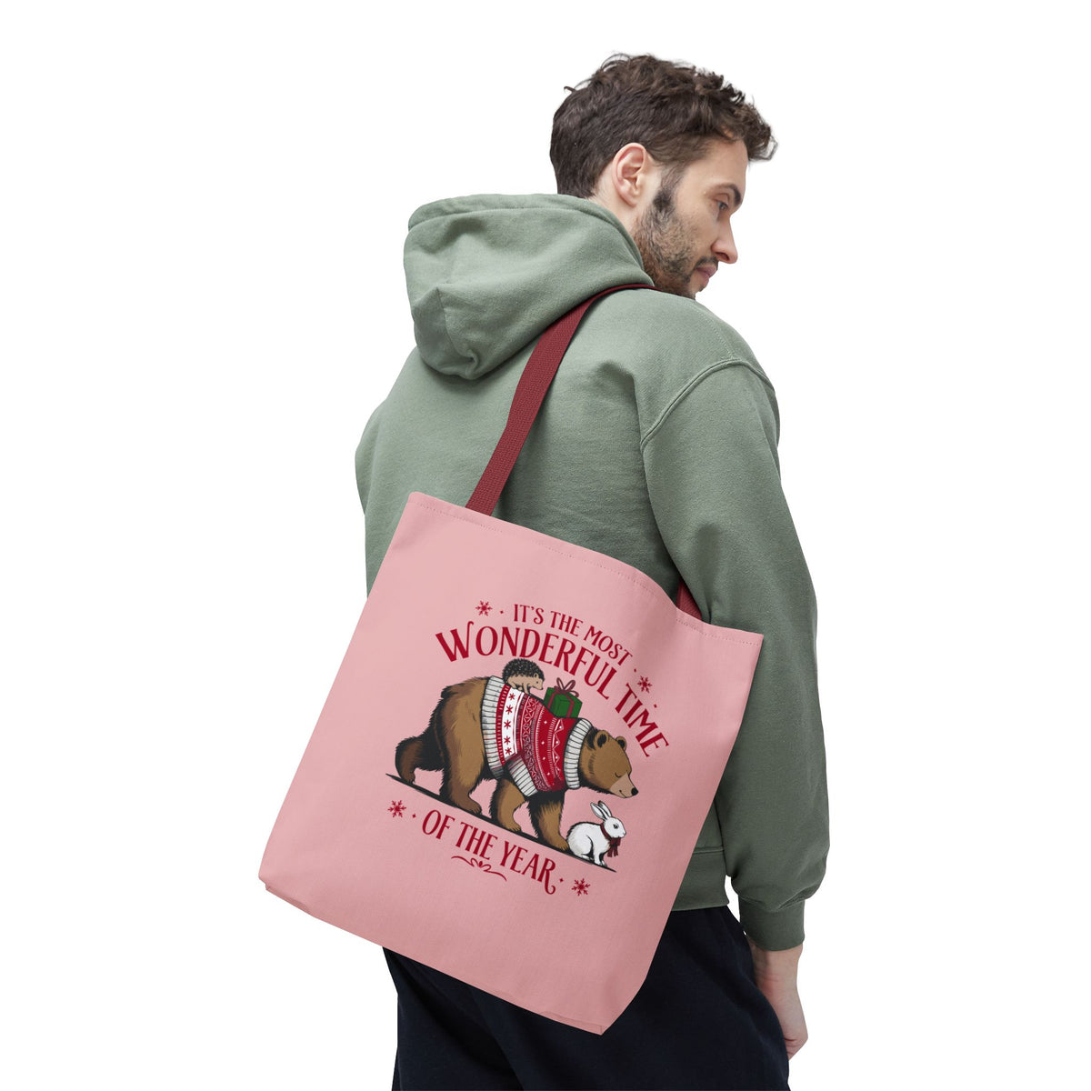"It's The Most Wonderful Time Of The Year" Woodland Animals Holiday Sweater Polyester Tote Bag