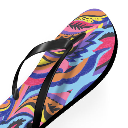 Vibrant Abstract Botanical Swirl Flip Flops — Artistic Summer Sandals