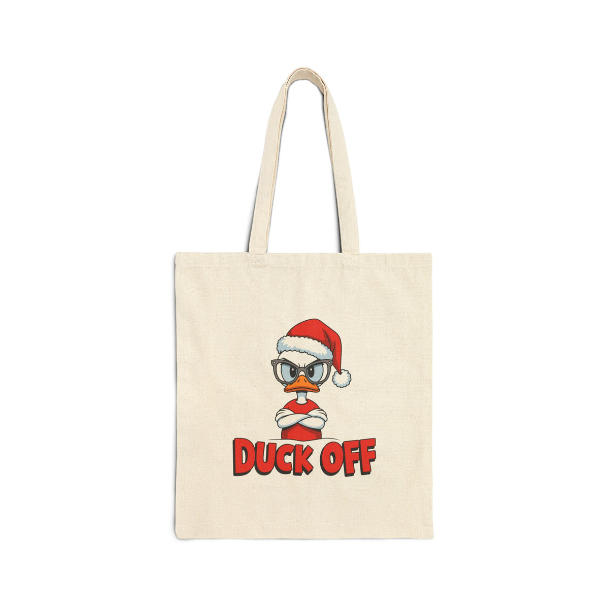 "Duck Off" Grumpy Santa Duck Funny Christmas Cotton Canvas Tote Bag