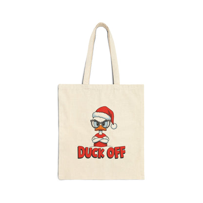 "Duck Off" Grumpy Santa Duck Funny Christmas Cotton Canvas Tote Bag