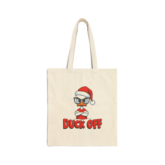 "Duck Off" Grumpy Santa Duck Funny Christmas Cotton Canvas Tote Bag
