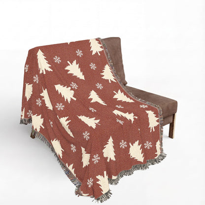 Rustic Pine Tree & Snowflake Woven Holiday Throw Blanket