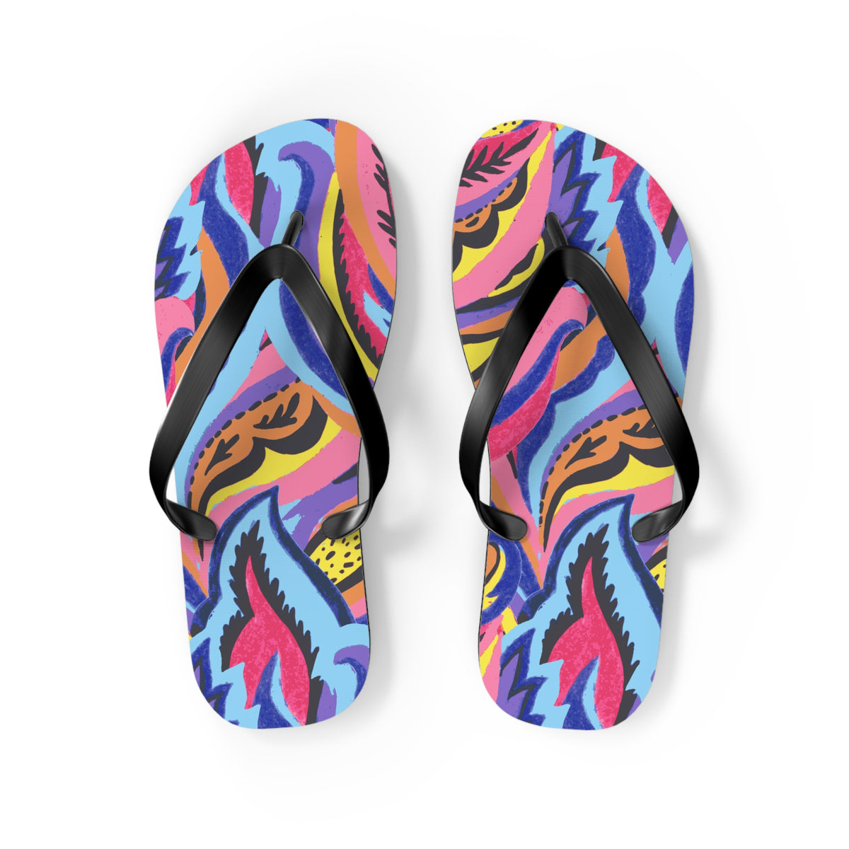 Vibrant Abstract Botanical Swirl Flip Flops — Artistic Summer Sandals