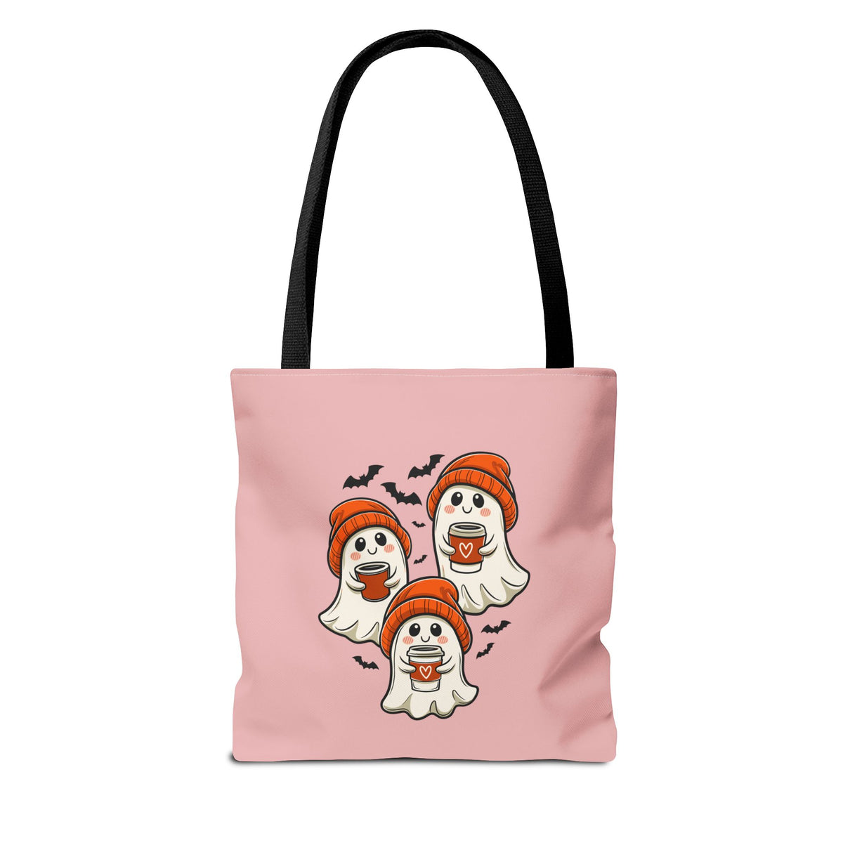 "Spooky Coffee Squad" Cute Ghosts With Beanies Polyester Tote Bag
