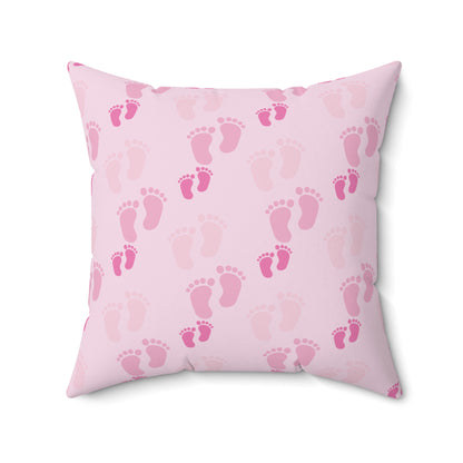Sweet Baby Footprints Faux Suede Square Pillow | Whimsical Nursery Accent Cushion