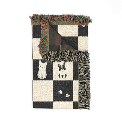 French Bulldog Checkerboard Woven Throw Blanket